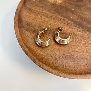 4/$15 Matte Gold Chunky Thick Layered C Hoop Earrings